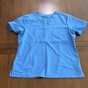 Figs Women's Blue V-Neck Short Sleeve Top